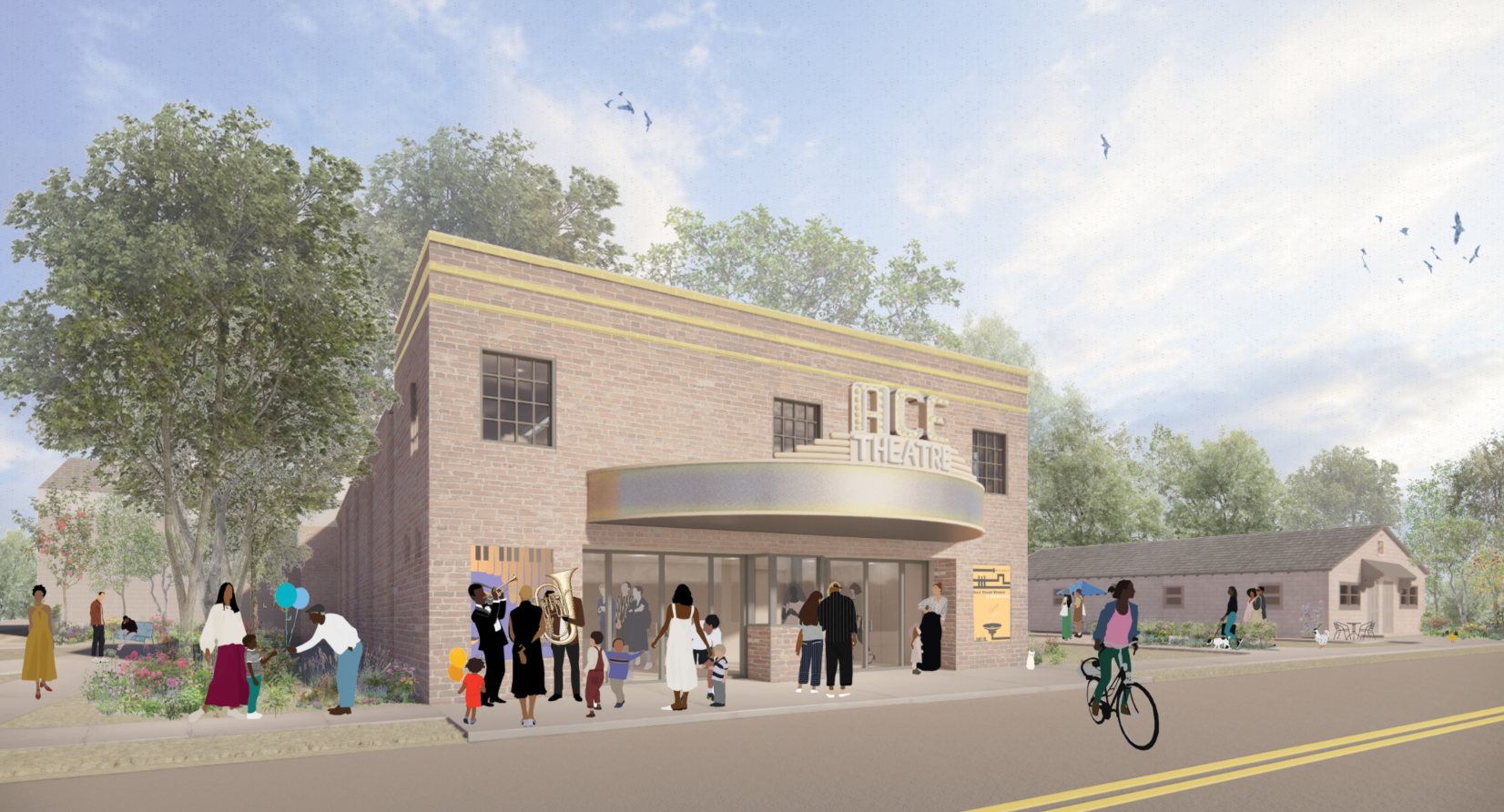 Rendering of the restored Ace Theatre (Ace Theater), future home of Mobile's Excelsior Band